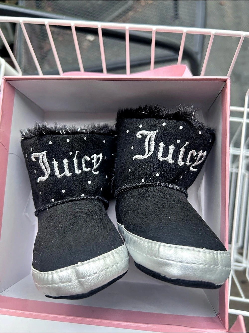 Juicy Couture Kids Black & Silver Fur Trim Boots Like New